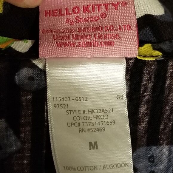 Hello Kitty Medium Scrub Top 100% Cotton Black Fall Halloween Pumpkin Boo - Picture 7 of 10